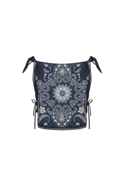 Emelina Print Sleeveless Top in Navy