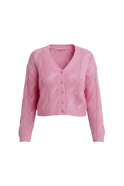Jolie V-Neck Cropped Cardigan in Dahlia Pink