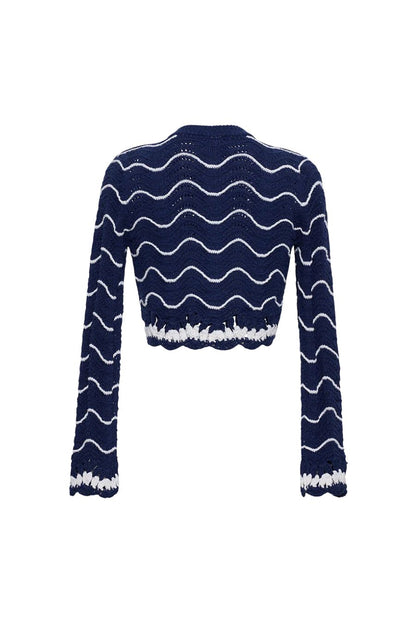 Louise Cardigan in Navy Ivory Knits