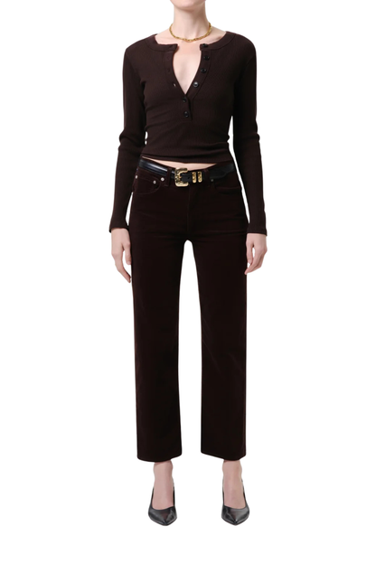Palma Straight Long Stretch Corduroy in Barrister