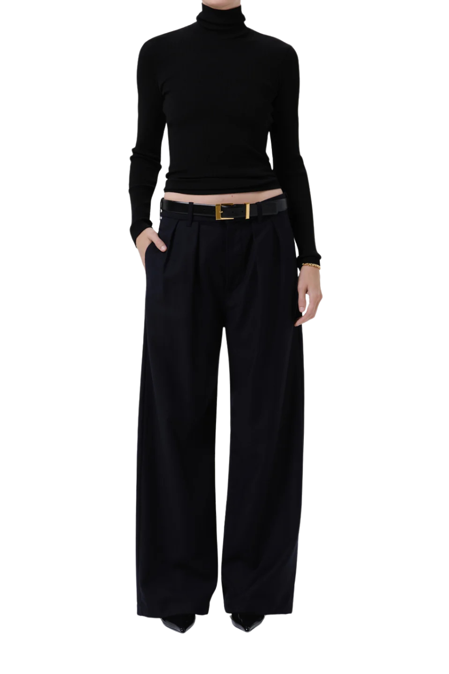 Ines Italian Virgin Wool Trouser In Navy