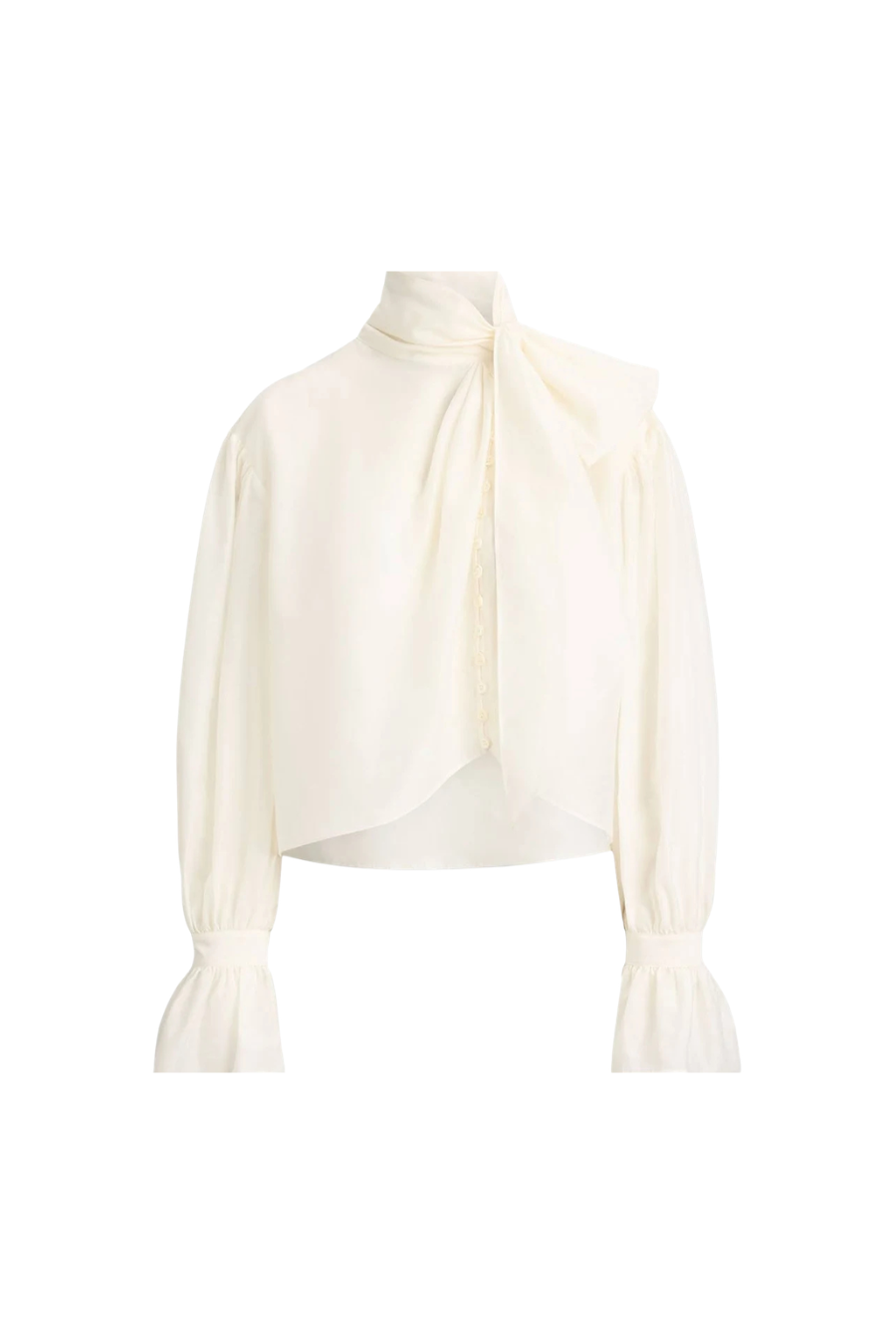 Tie-Bow Organdy Shirt in White