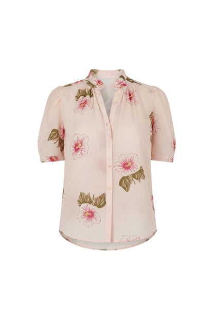 Winnie Blush Hibiscus Shirt in Off-White