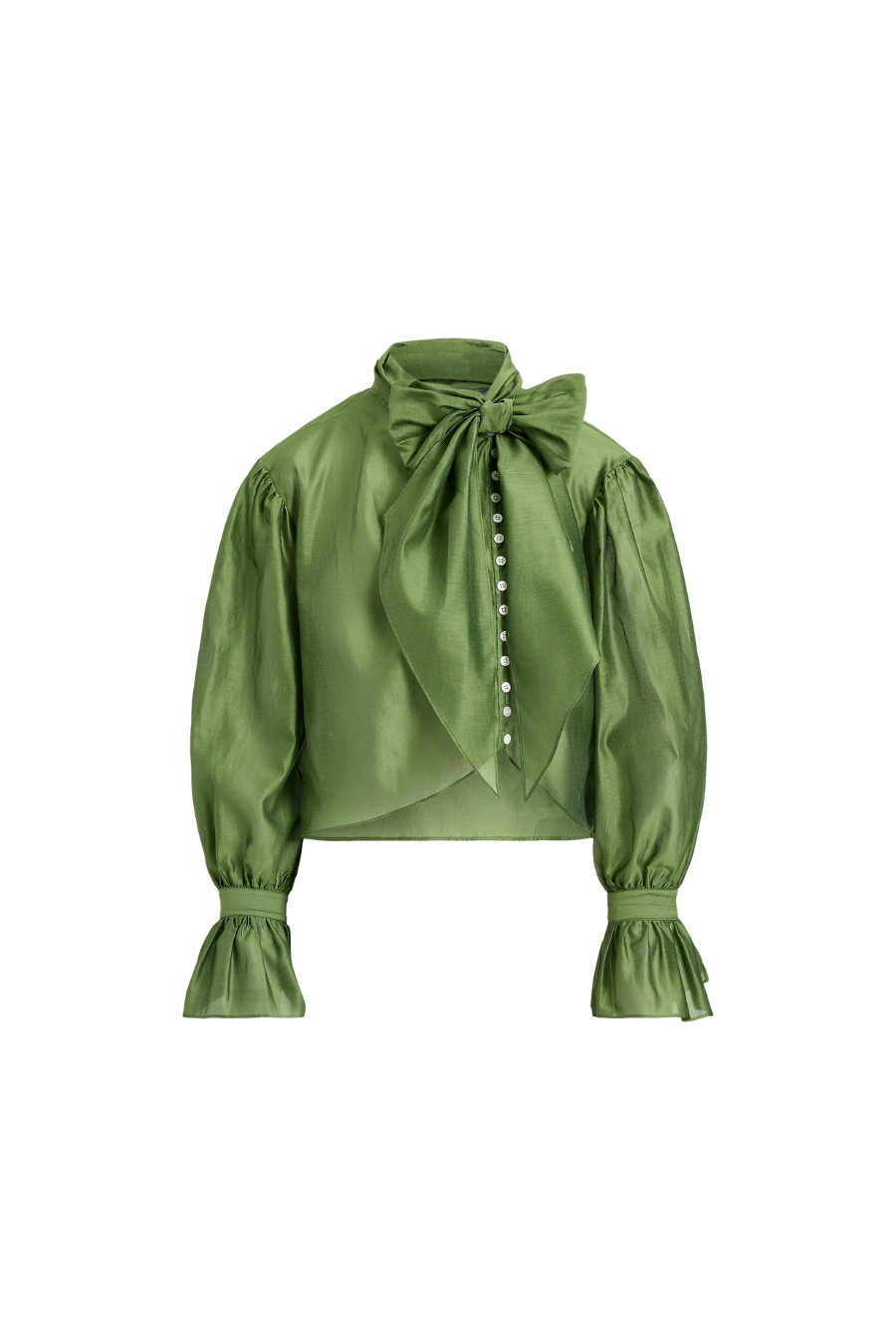 Tie-Bow Organdy Shirt in Green by Polo Ralph Lauren