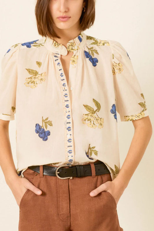 Winnie Blueberry Flora Shirt in Off-White