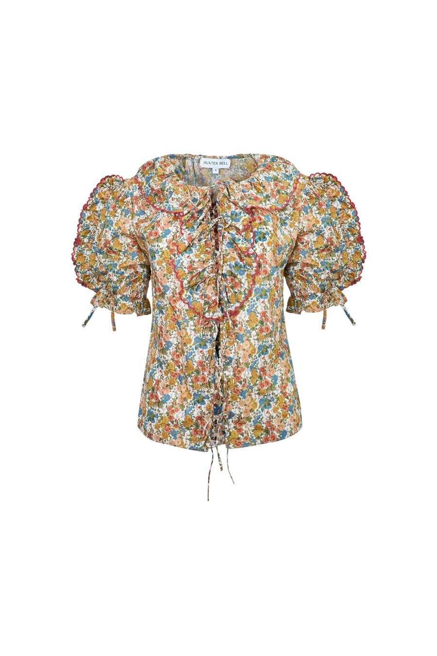 Hunter Bell Marigold Top in Gertrude, ruffle collar cotton lawn top with tie-front closure