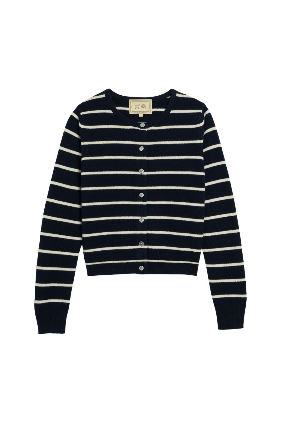 Ava Striped Cashmere Cardigan in Navy/Ivory