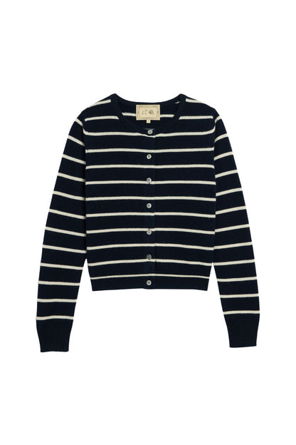 Ava Striped Cashmere Cardigan in Navy/Ivory