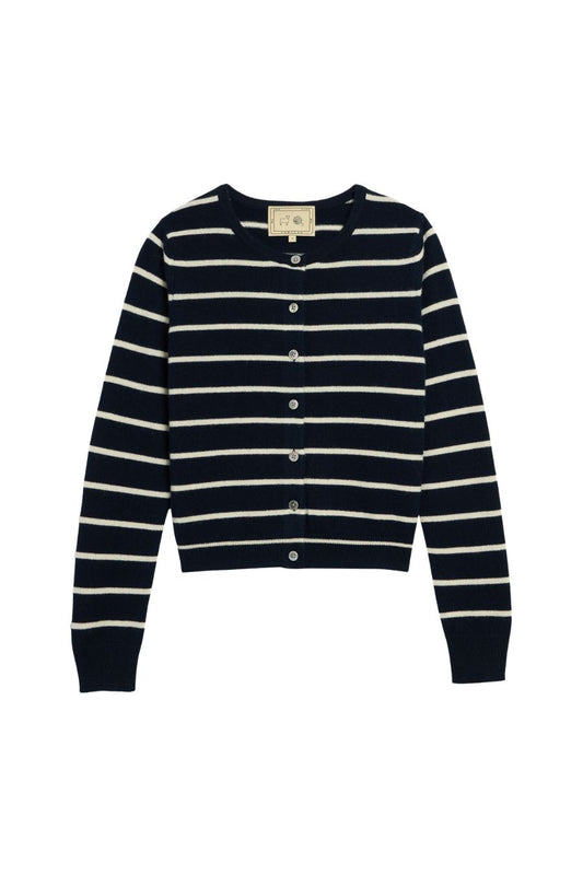 Ava Striped Cashmere Cardigan in Navy/Ivory