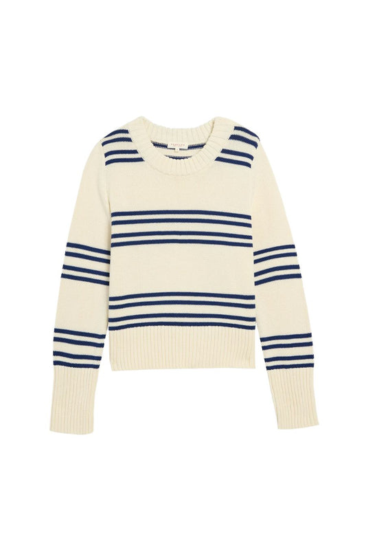 Micha Cotton Sweater in Off White/Baltic Blue