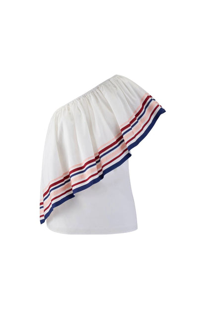 Ribbon Wedge Top in White Multi