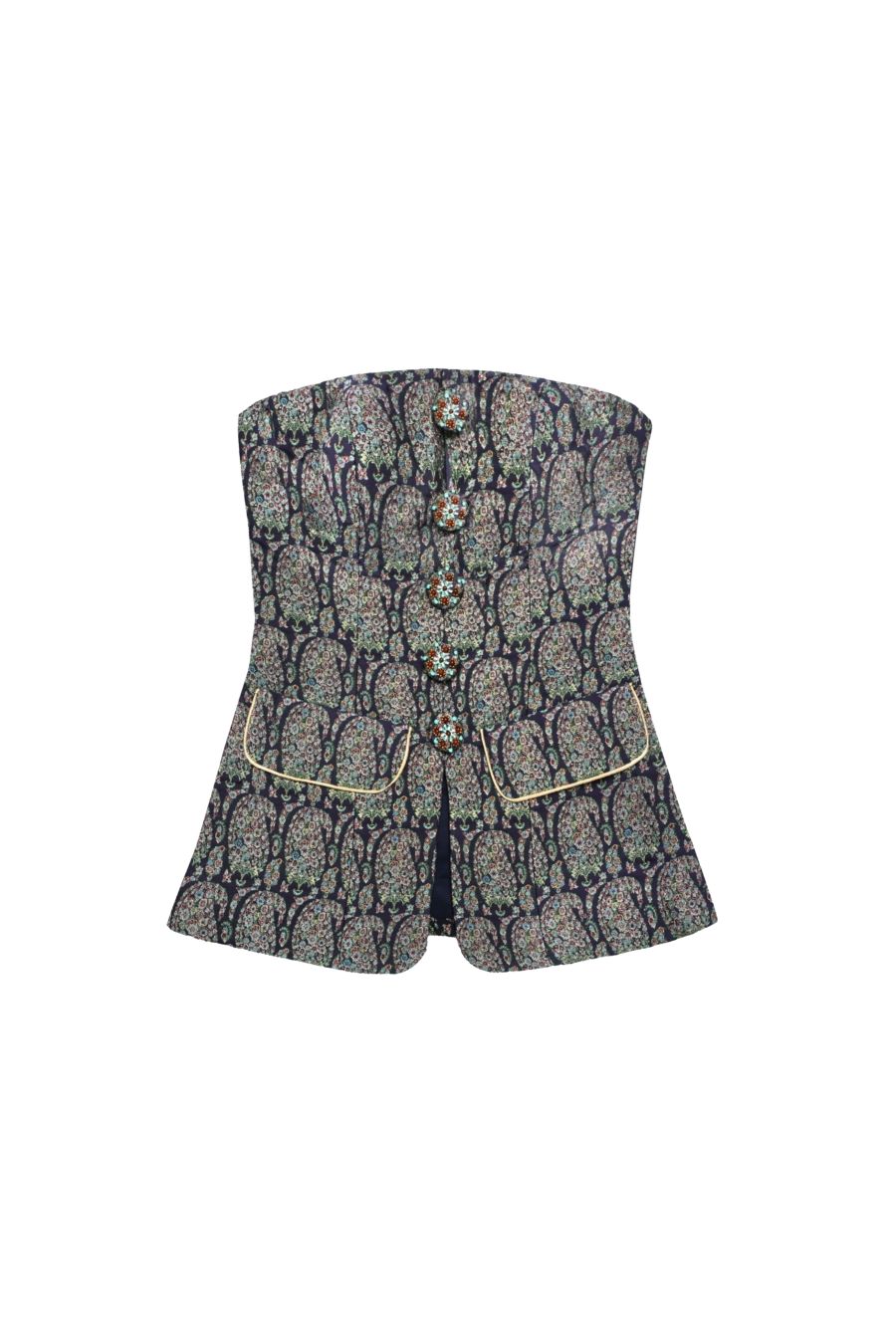 Hamta Longline Bustier in Termeh Navy