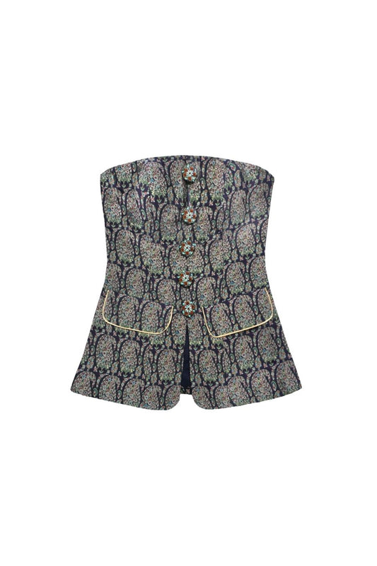 Hamta Longline Bustier in Termeh Navy