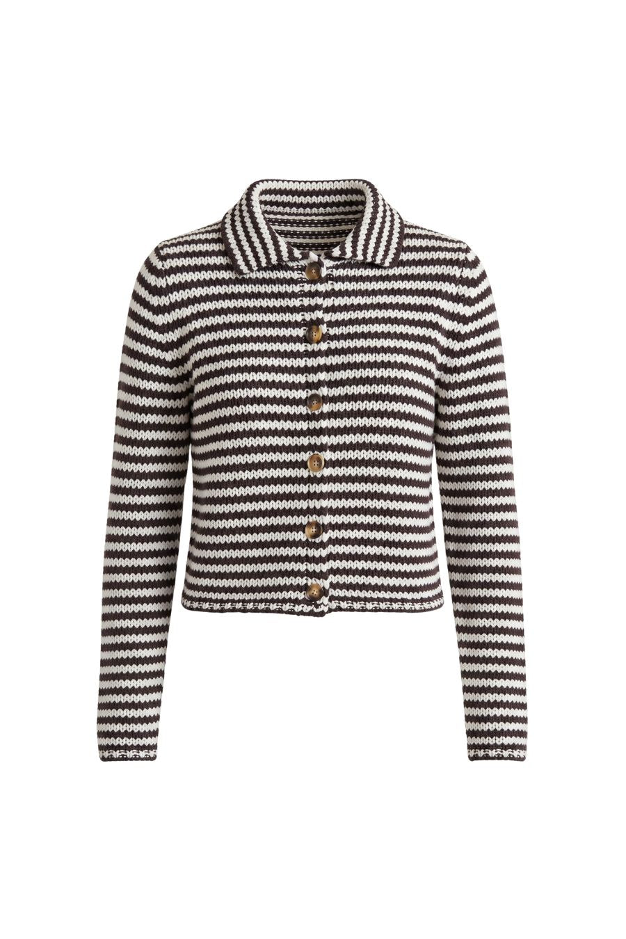 Mini Marina Fine Stripe Cardigan in Chocolate/Ivory
