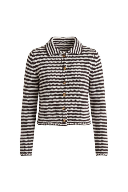 Mini Marina Fine Stripe Cardigan in Chocolate/Ivory