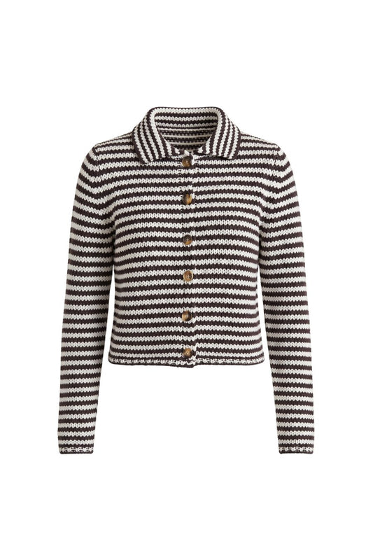 Mini Marina Fine Stripe Cardigan in Chocolate/Ivory