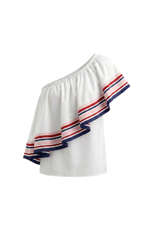 Ribbon Wedge Top in White Multi