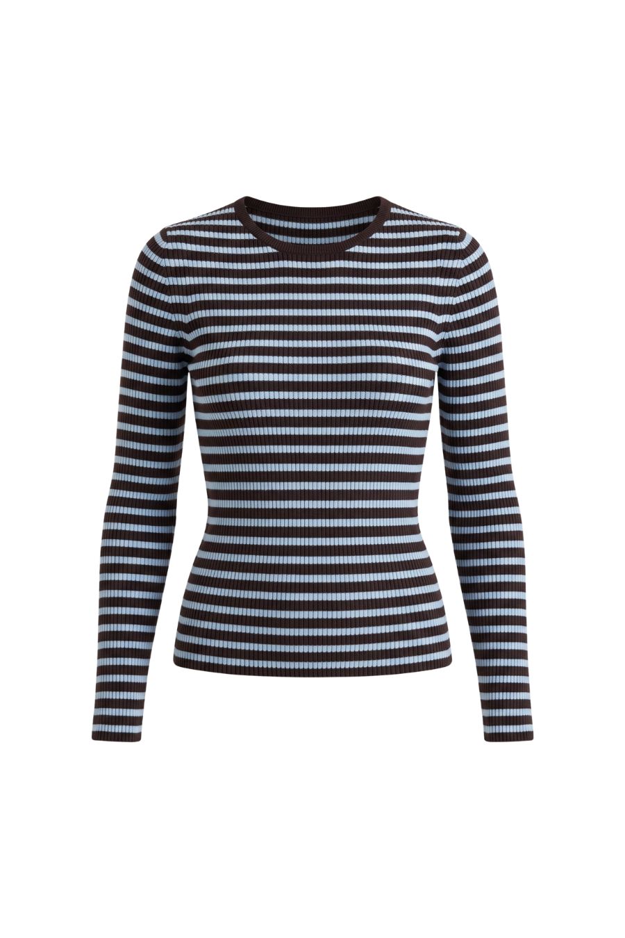 La Ligne Mulberry Sweater in Chocolate/Sky, striped wool-cashmere sweater