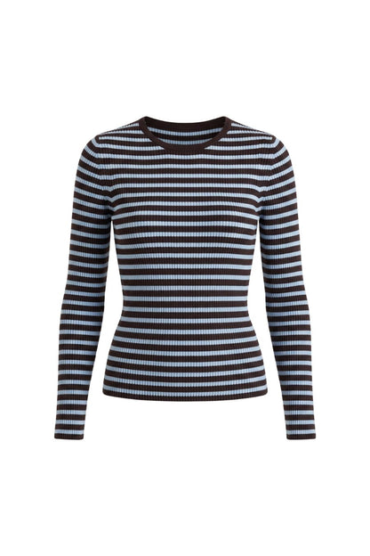 La Ligne Mulberry Sweater in Chocolate/Sky, striped wool-cashmere sweater