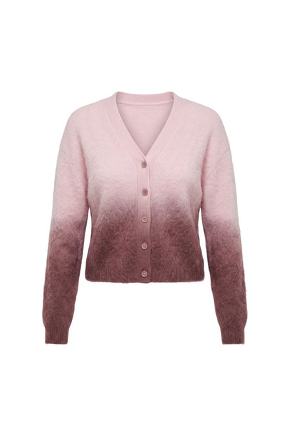 Jolie V-Neck Cropped Cashmere Cable Cardigan in Soft Pink