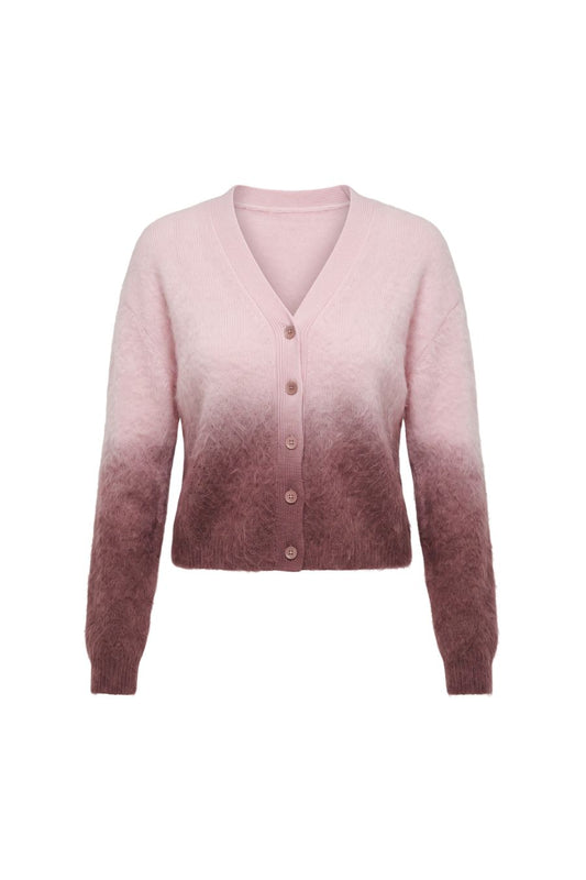 Jolie V-Neck Cropped Cashmere Cable Cardigan in Soft Pink