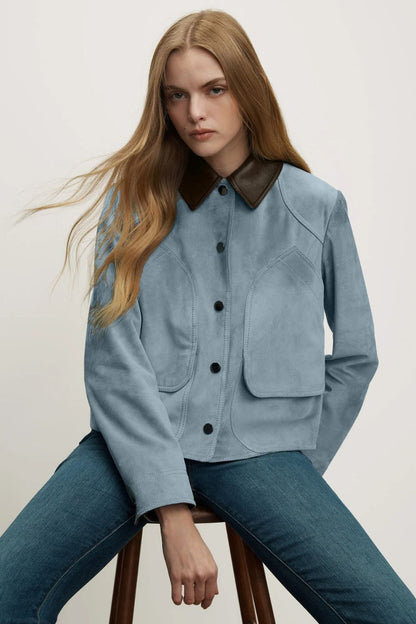 Walters Suede Jacket in Blue Steel