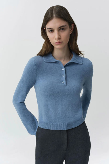 Constance Cashmere Polo in Dusty Blue