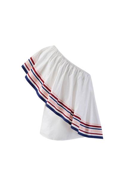 Ribbon Wedge Top in White Multi
