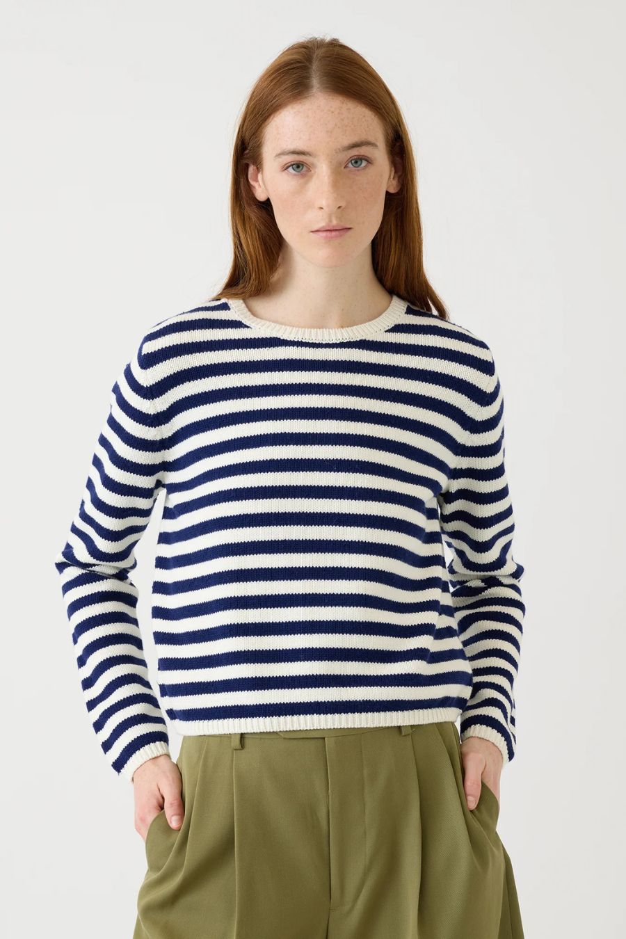 Melina Stripe Sweater in Off White/Baltic Blue