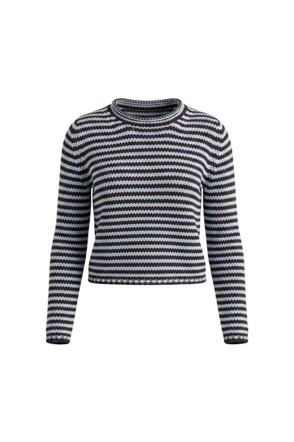 La Ligne Mini Marina Fine Stripe Sweater in Chocolate/Sky, striped wool-cashmere sweater