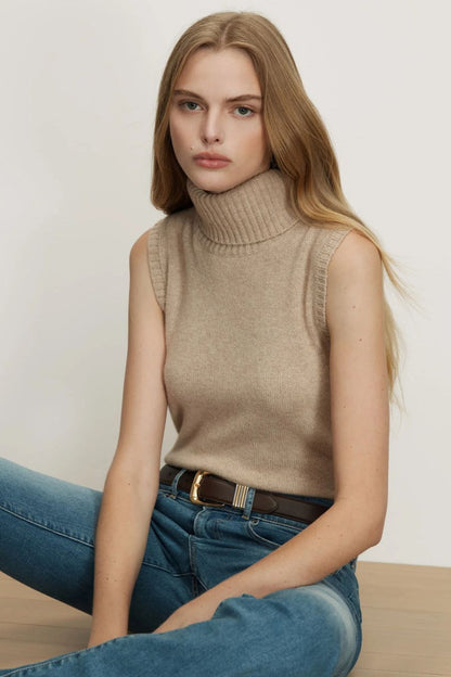 Mazzy Cashmere Sleeveless Sweater in Oatmeal