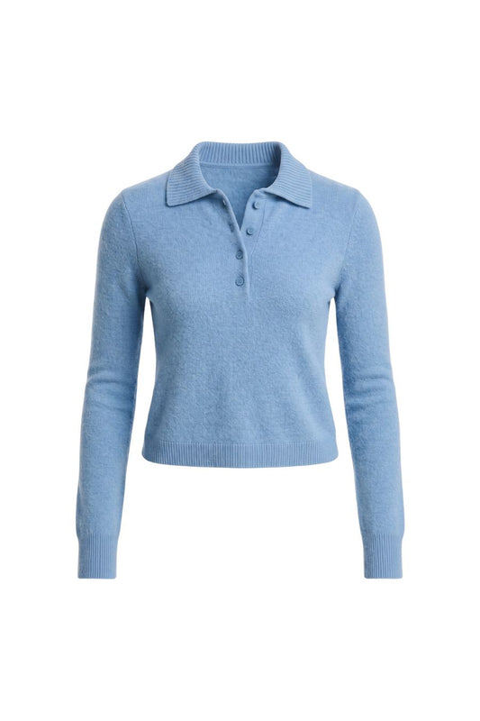 Constance Long Sleeve Polo in Dusty Blue