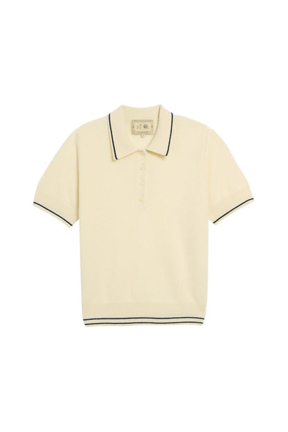 Elyse Cashmere Polo Top in Ivory/Navy