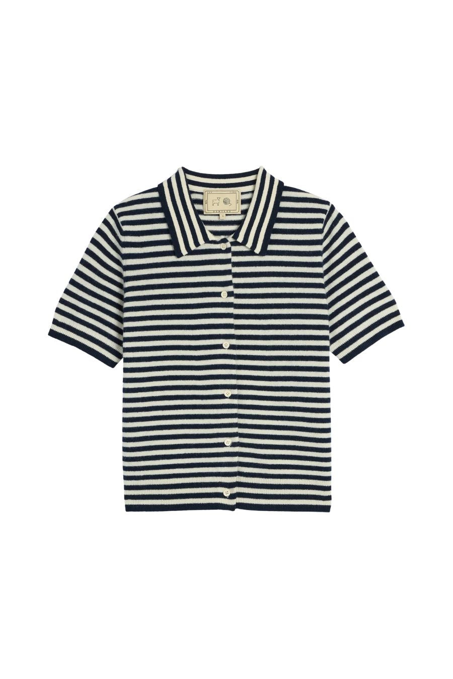 Leslie Cashmere Cardigan in Ivory/Navy