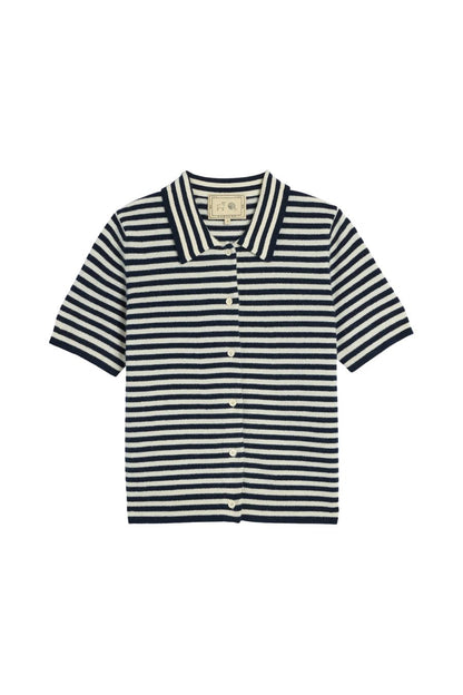Leslie Cashmere Cardigan in Ivory/Navy