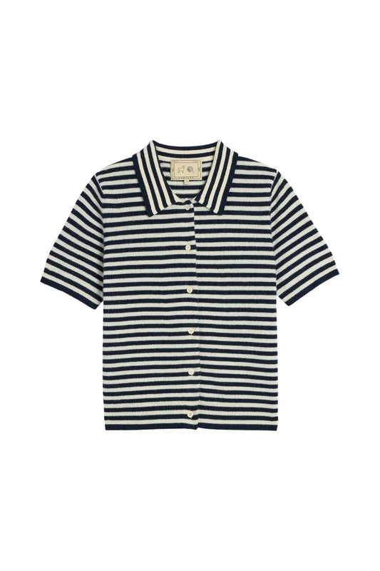 Leslie Cashmere Cardigan in Ivory/Navy