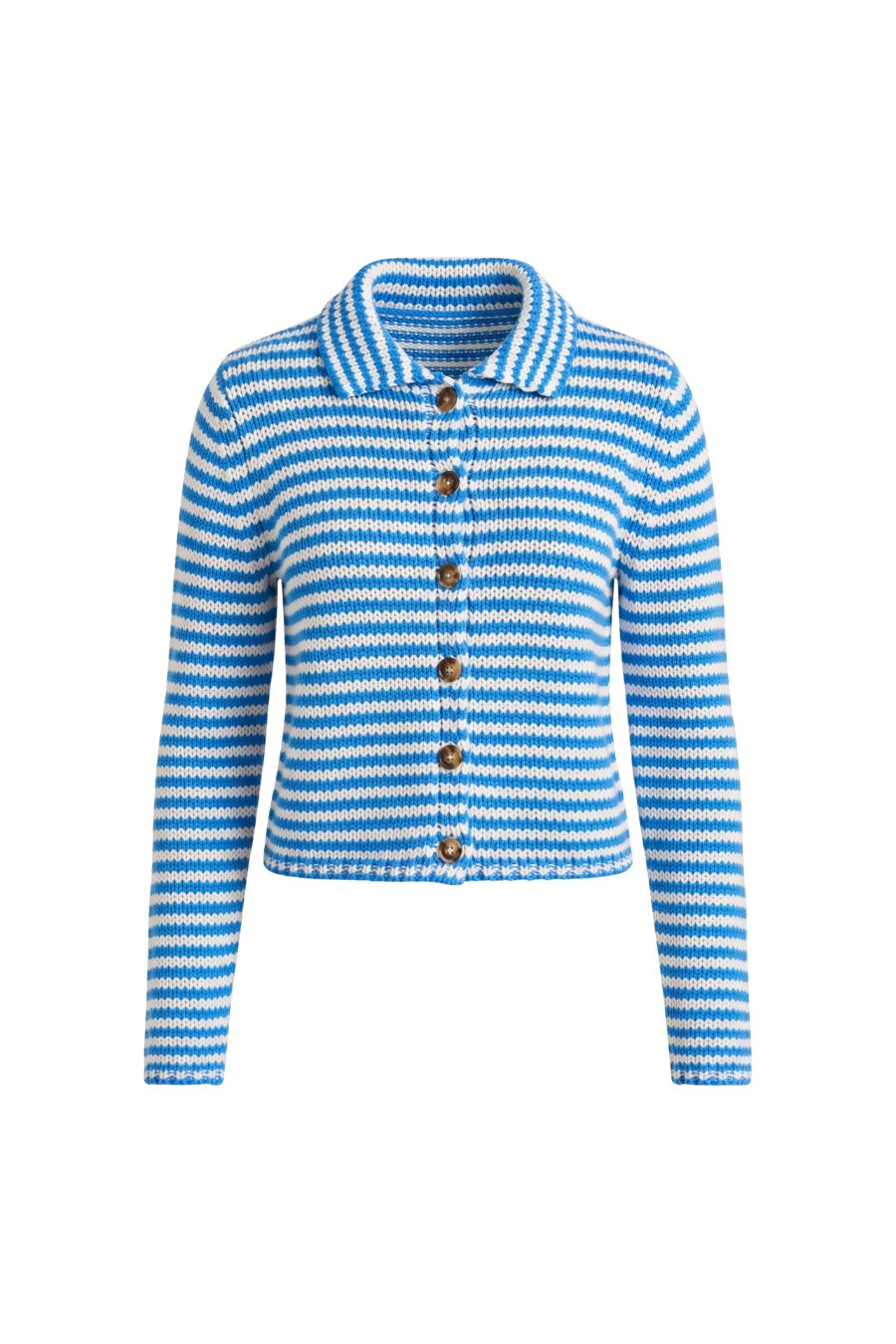 Mini Marina Fine Stripe Cardigan in Cerulean/Ivory
