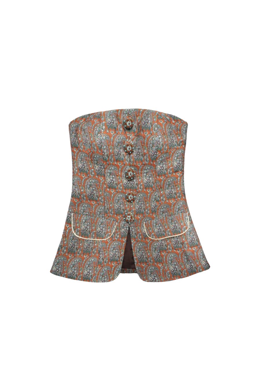 Hamta Longline Bustier in Termeh Brick