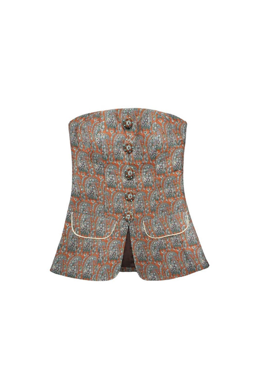 Hamta Longline Bustier in Termeh Brick