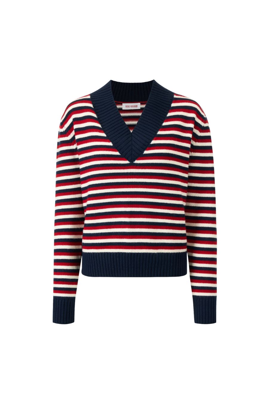 Striped V Neck Sweater in Red/Blue