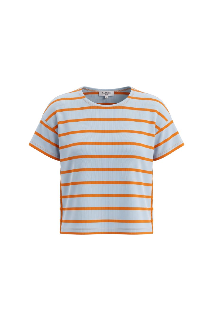 Short Sleeve Breton Tee in Sky/Pumpkin