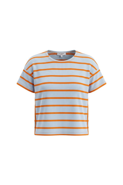 LA LIGNE Short Sleeve Breton Tee in Sky/Pumpkin