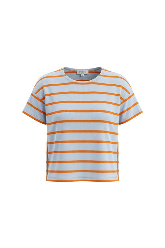 Short Sleeve Breton Tee in Sky/Pumpkin