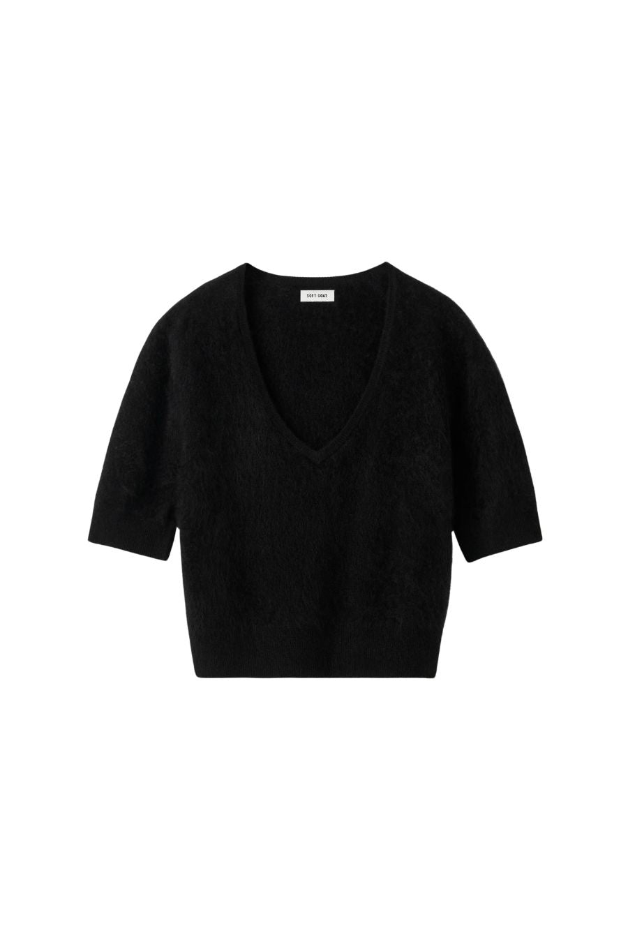 Brushed V-neck T-shirt in Black