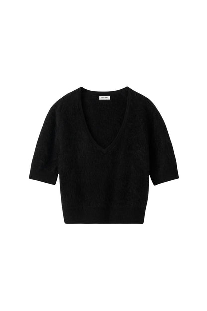 Brushed V-neck T-shirt in Black