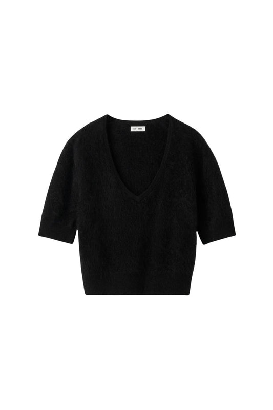 Brushed V-neck T-shirt in Black