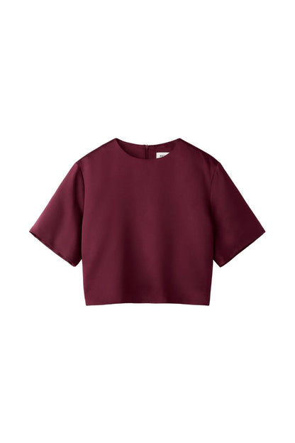 Short Sleeved Silk Blouse in Bordeaux