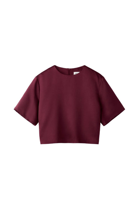 Short Sleeved Silk Blouse in Bordeaux