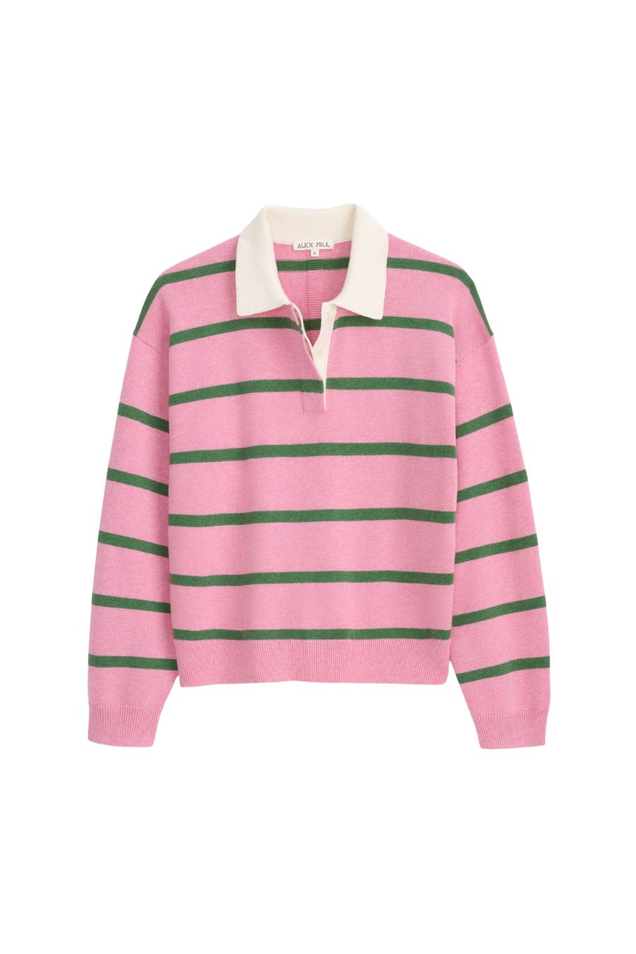 Bond St Striped Polo in Pink/Woodland