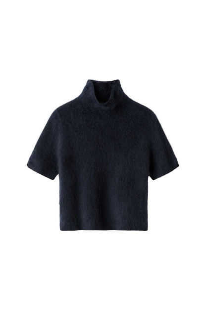 Brushed Short Sleeve Turtleneck in Navy